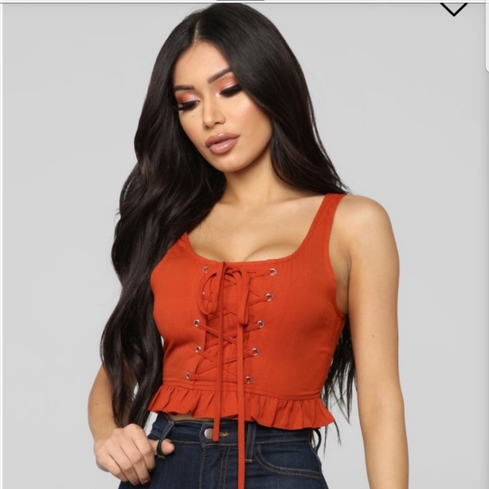 FASHION NOVA Lace up crop top sleeveless NWT